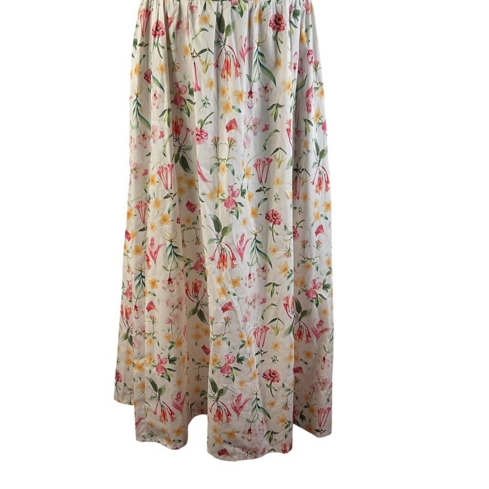 H&M Floral Cotton Midi Sundress White Pink Yellow Smocked Back Strappy Womens M - Picture 16 of 16
